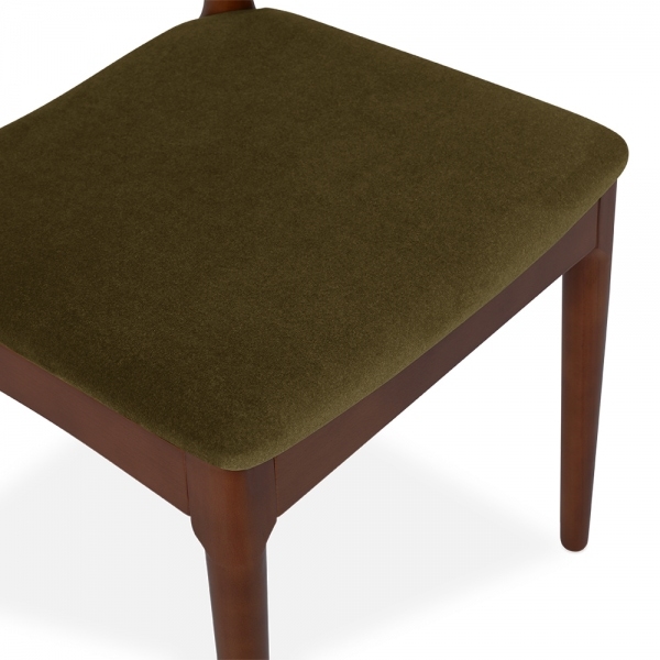 Aalborg Wooden Dining Chair, Moss Green Sustainable Mohair Velvet & Walnut
