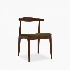 Aalborg Wooden Dining Chair, Moss Green Sustainable Mohair Velvet & Walnut