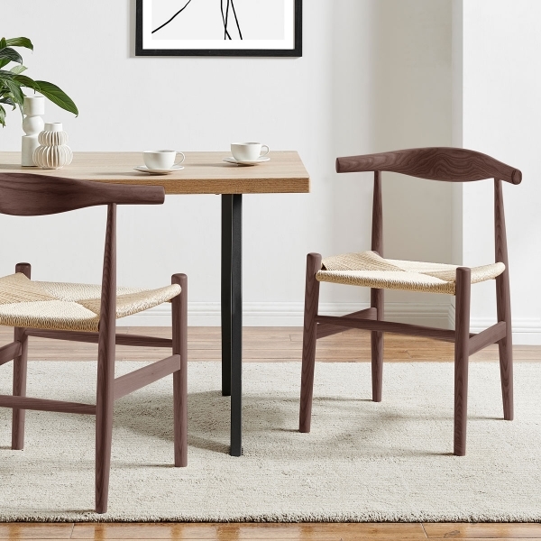 Aalborg Wooden Dining Chair, Natural Weave & Walnut
