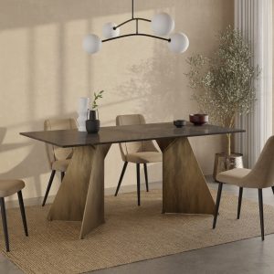 Abeline 8 Seat Dining Table, Sintered Stone & Brass