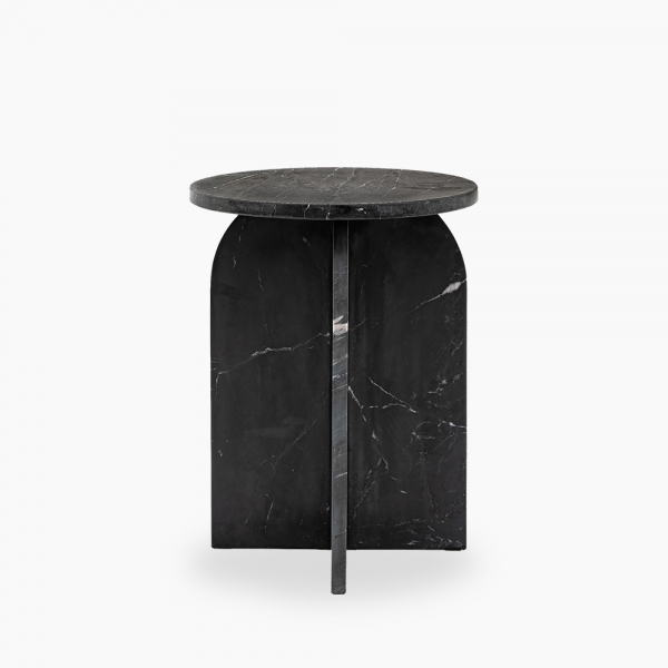 Alba Round Side Table, Black Marble