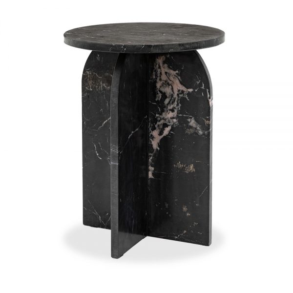 Alba Round Side Table, Black Marble