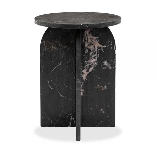 Alba Round Side Table, Black Marble