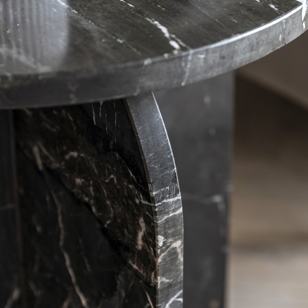 Alba Round Side Table, Black Marble