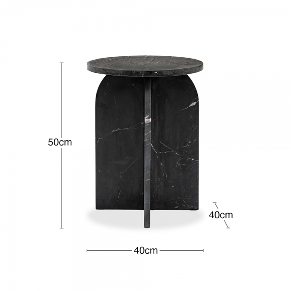Alba Round Side Table, Black Marble