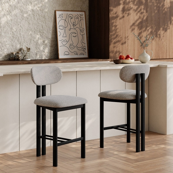 Arbor Kitchen Stool, Speckled Stone Sustainable Boucle