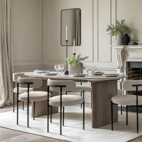 Arno 8 Seat Dining Table, Grey Mango Wood & White Marble
