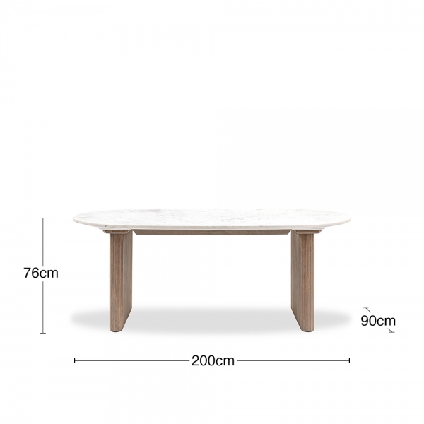 Arno 8 Seat Dining Table, Grey Mango Wood & White Marble