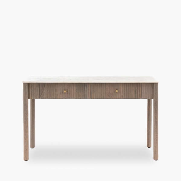 Arno Console Table, Grey Mango Wood & White Marble