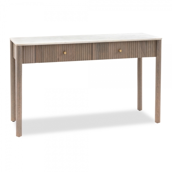 Arno Console Table, Grey Mango Wood & White Marble