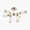 Aster Flush Ribbed Glass Ceiling Light, Brass