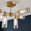 Aster Flush Ribbed Glass Ceiling Light, Brass