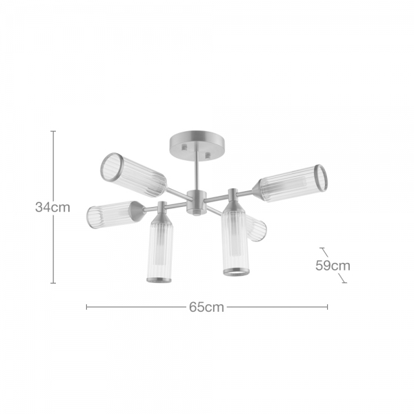 Aster Flush Ribbed Glass Ceiling Light, Brass