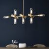 Aster Ribbed Glass Linear Pendant Chandelier, Brass