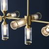 Aster Ribbed Glass Linear Pendant Chandelier, Brass