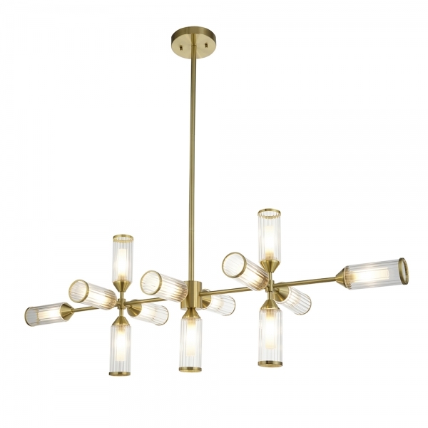 Aster Ribbed Glass Linear Pendant Chandelier, Brass
