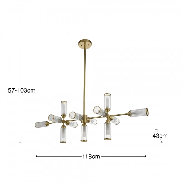 Aster Ribbed Glass Linear Pendant Chandelier, Brass