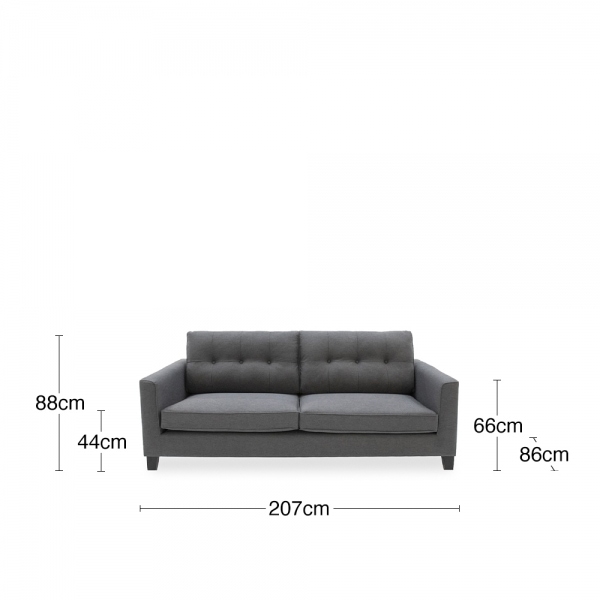 Astrid 3 Seater Sofa, Charcoal Grey