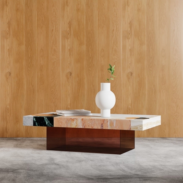 Atmos Coffee Table, Marble & Brown Acrylic