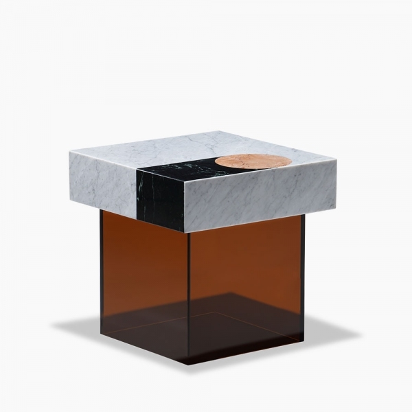 Atmos Side Table, Marble & Brown Acrylic