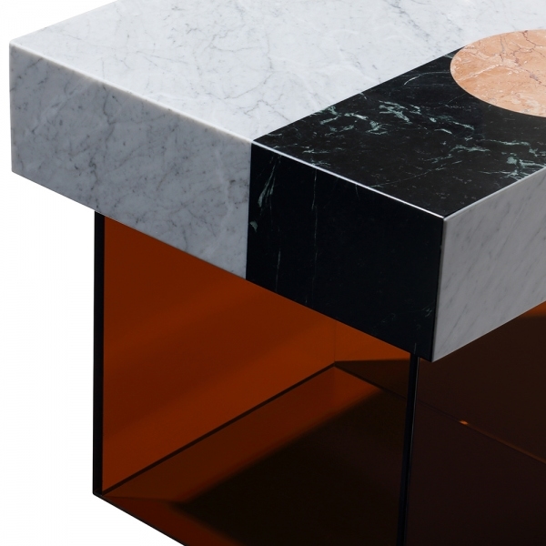 Atmos Side Table, Marble & Brown Acrylic