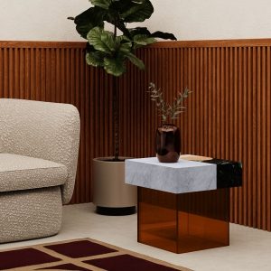 Atmos Side Table, Marble & Brown Acrylic