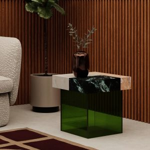 Bay Side Table, Marble & Green Acrylic