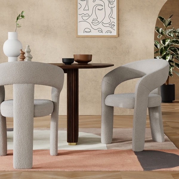 Bellamy Carver Dining Chair, Speckled Stone Sustainable Boucle