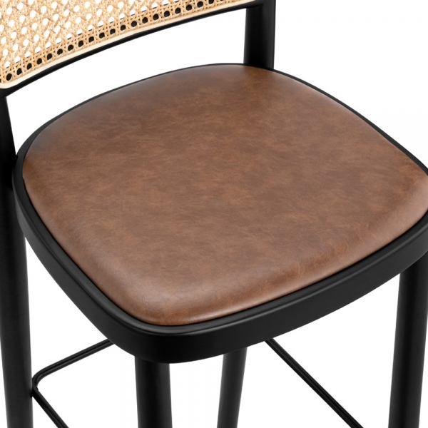 Bourne Wooden Bar Stool, Vintage Tan & Black