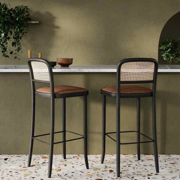 Bourne Wooden Bar Stool, Vintage Tan & Black