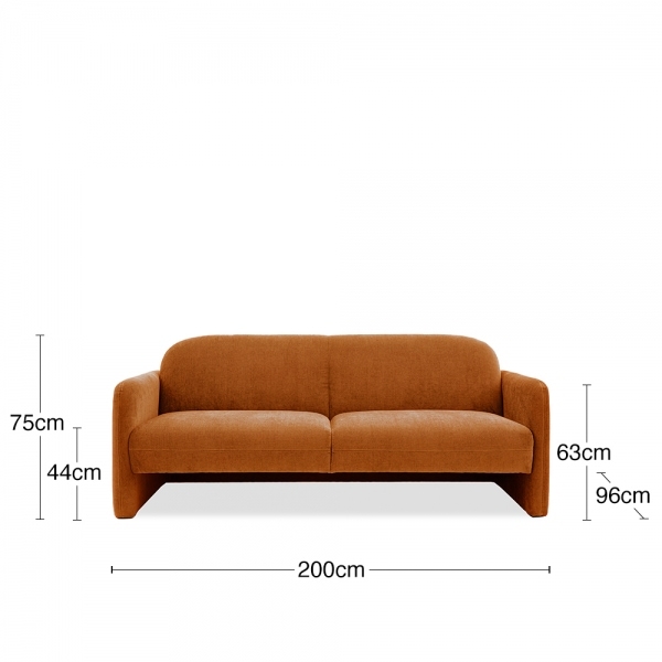 Bowie 3 Seater Sofa, Amber Orange