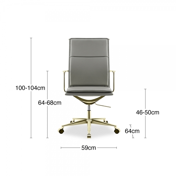 Bria High Back Office Chair, Grey & Brass