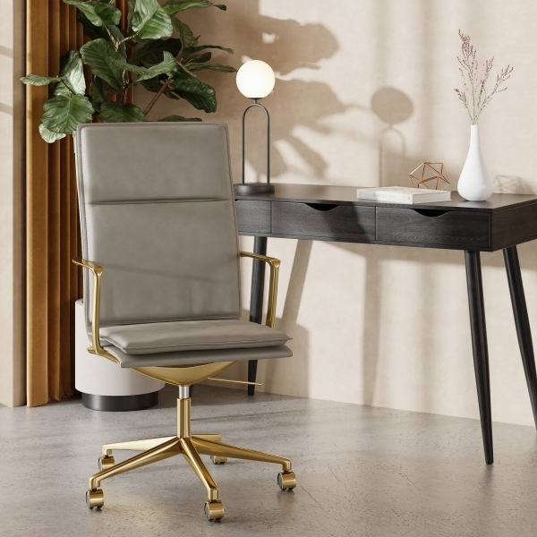 Bria High Back Office Chair, Grey & Brass