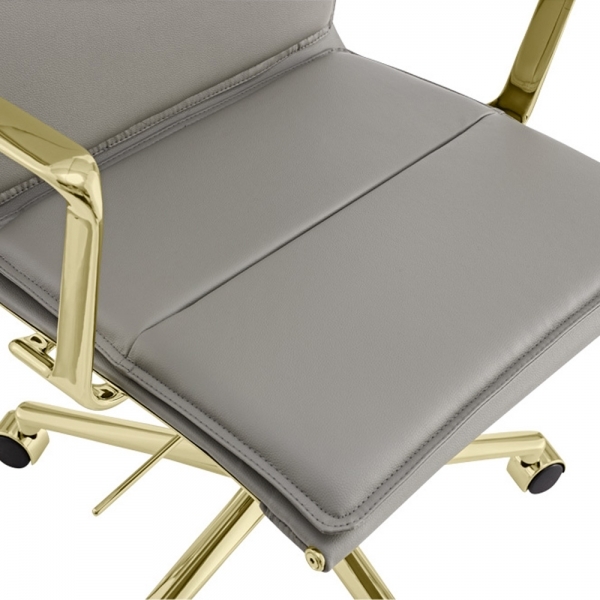 Bria High Back Office Chair, Grey & Brass