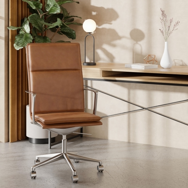 Bria High Back Office Chair, Vintage Tan & Chrome