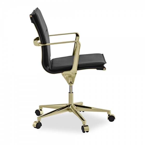 Bria Low Back Office Chair, Black & Brass