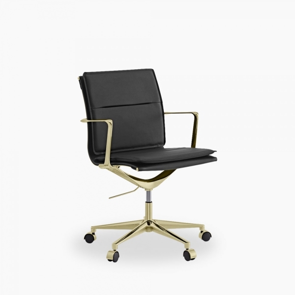 Bria Low Back Office Chair, Black & Brass
