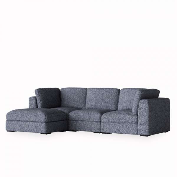 Brigitte 3 Seater L Shape Sofa, Blue Chenille