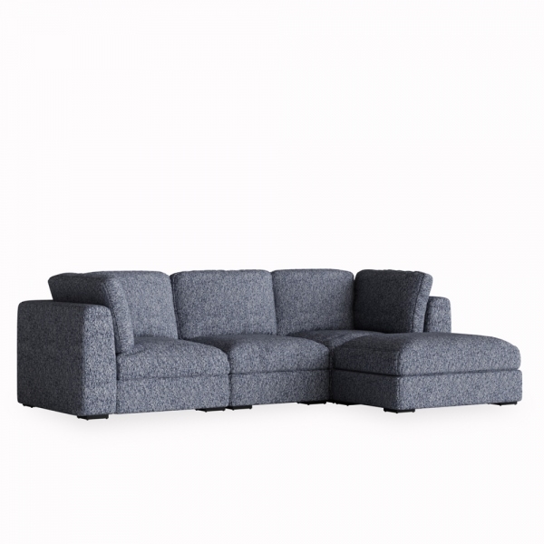 Brigitte 3 Seater L Shape Sofa, Blue Chenille
