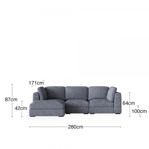 Brigitte 3 Seater L Shape Sofa, Blue Chenille