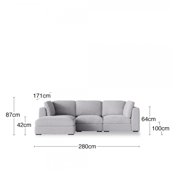 Brigitte 3 Seater L Shape Sofa, Light Grey Chenille