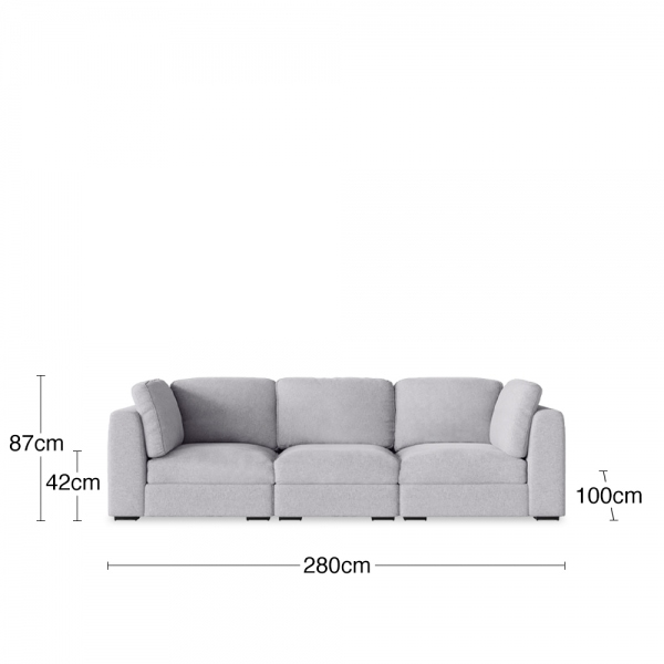 Brigitte 3 Seater Sofa, Light Grey Chenille