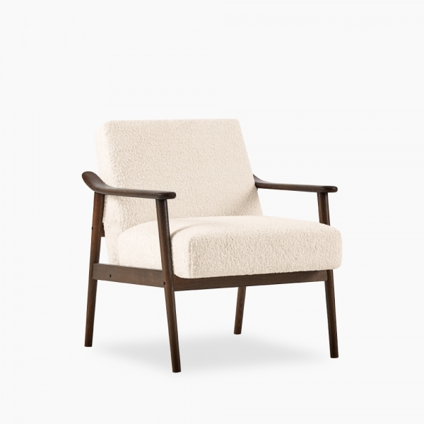 Britta Armchair, Ivory White Teddy Boucle & Walnut