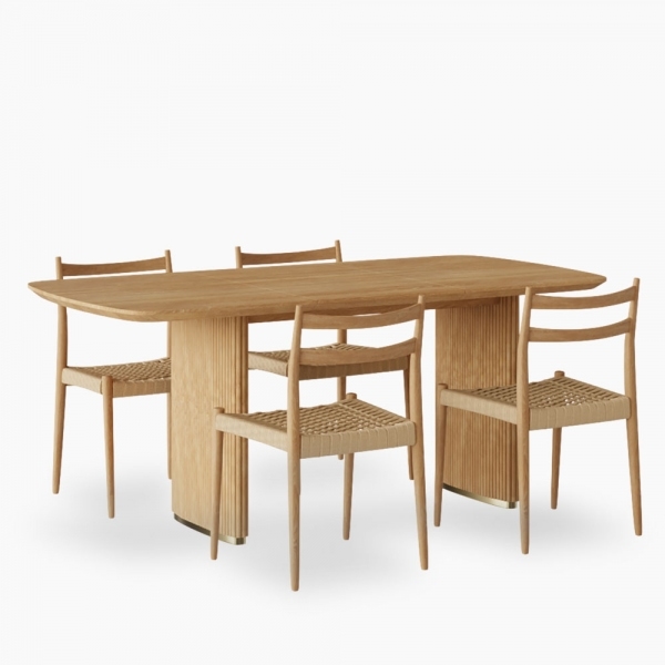 Caleb 4 Chairs Dining Set, Natural Weave & Oak