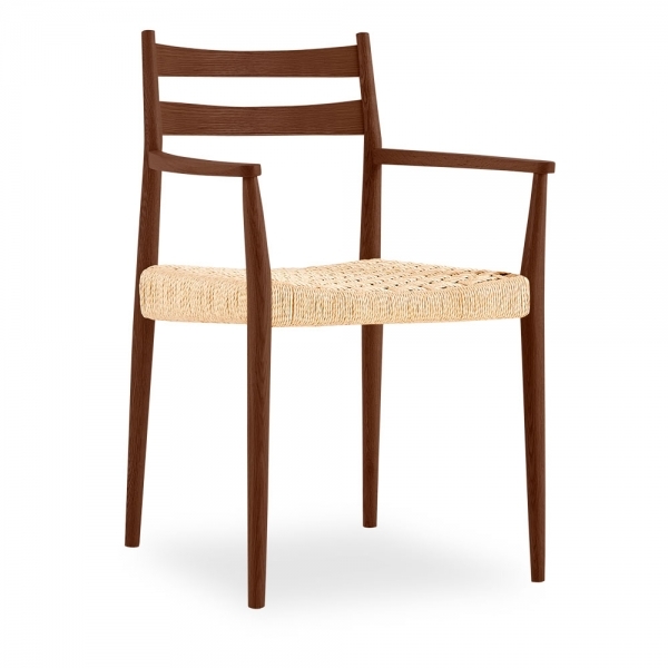 Caleb 6 Chairs Dining Set, Natural Weave & Walnut