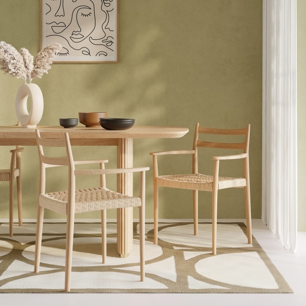 Caleb Wooden Carver Dining Chair, Natural Weave & Oak