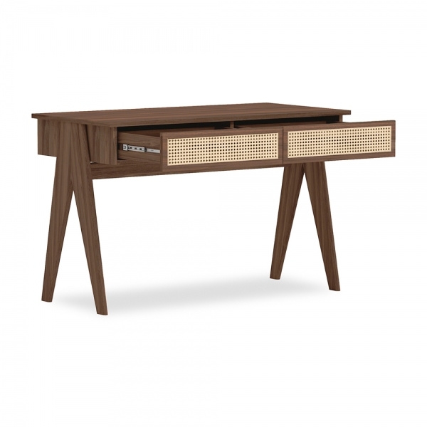 Campbell Large Office Desk, Walnut Effect & Cane
