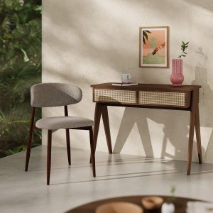 Campbell Office Desk, Walnut Effect & Cane