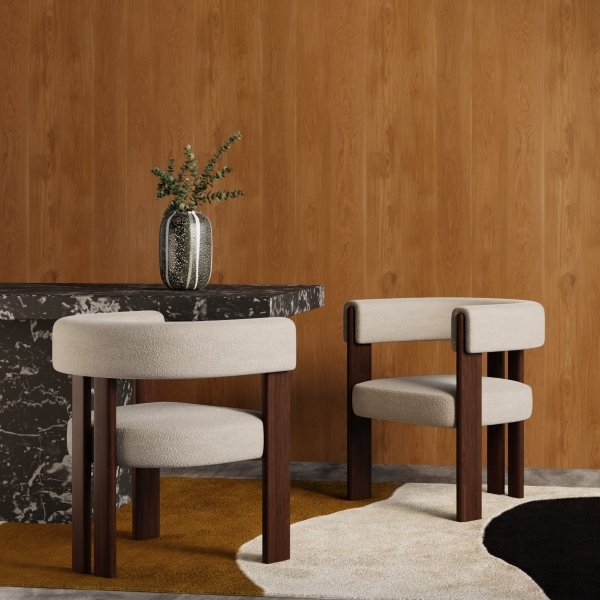 Cassius Carver Dining Chair, Speckled Stone Sustainable Boucle