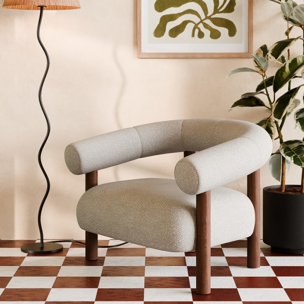 Cielo Armchair, Speckled Stone Sustainable Boucle